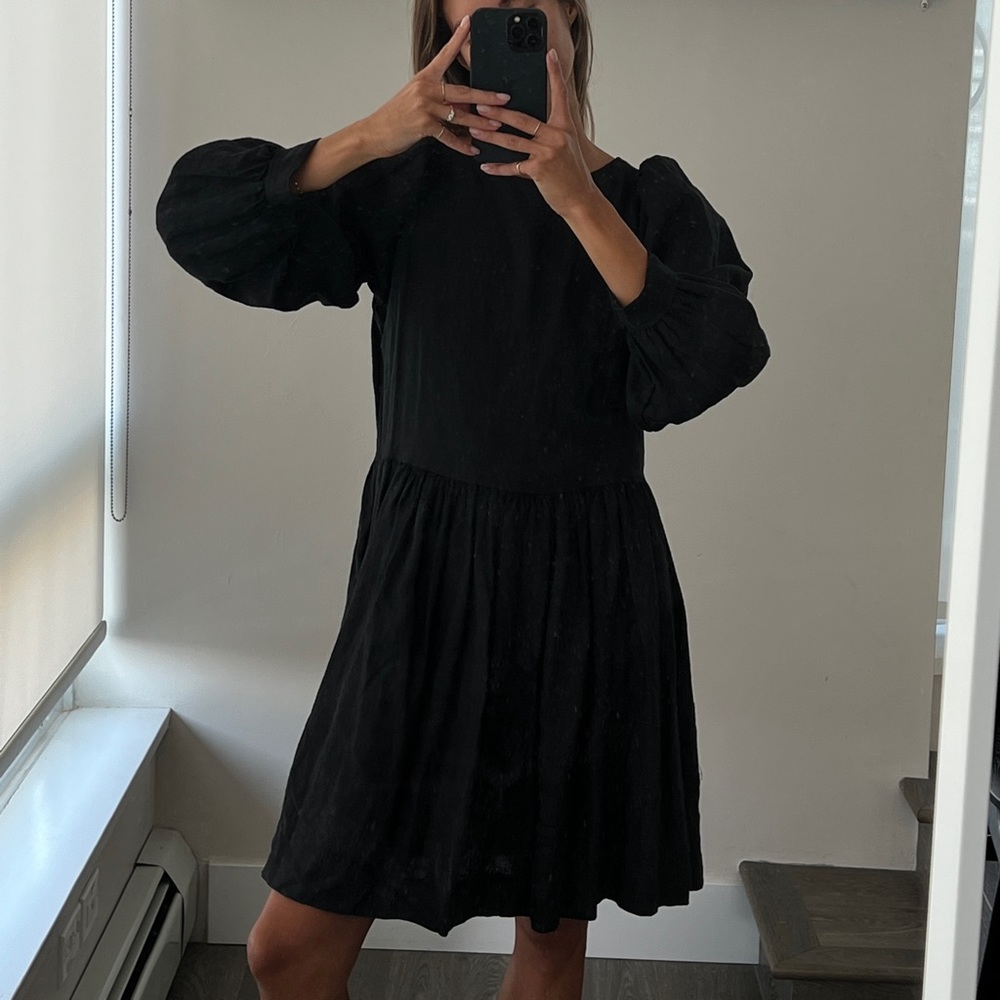 Linen Puff Sleeve Dress
